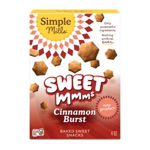 Simple Mills Cinnamon Burst Sweet Mmms Baked Sweet Snacks, Bite-Sized Gluten Free Cinnamon Snacks Sweetened with Coconut Sugar, Light and Airy Crispy Texture, 1 Pack, 4 oz (EXP 08/09/26)