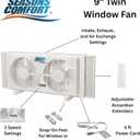 Seasons Comfort Twin Window Fan, Reversible Airflow Control, 9 Inch, 2 Speeds, Expandable, Exhaust, Dual Fan - Ideal for Home, Kitchen, Bedroom & Office, 11.5" H x 22.5" W x 6" D