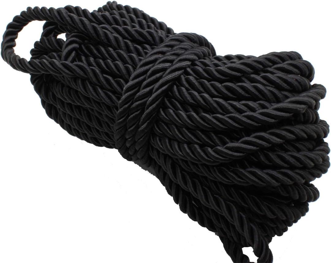 PAMIR TONG Black 5mm Twisted Satin Cord for Crafts 10 Yards Braided Decorative Cotton Cords Trims Polyester Twine Cord Thick Round Fabric Rope Thread for Sewing-DIY Projects Supplies