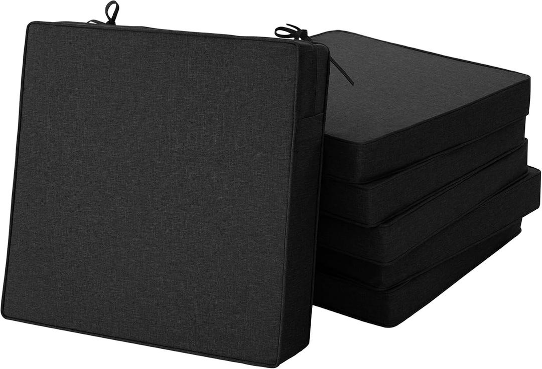Outdoor Chair Cushions, Set of 6, 22 x 22 Inch, Black, 22" x 22" 6 Pack