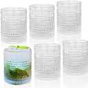 Hobnail Drinking Glasses Set of 6, 10 oz, Cocktail Glasses Vintage Glasses Drinking Set Glass Cups Mixed Drinkware Set Vintage Glassware Set for Juice, Cocktail, Whisky, Soda, Beverages. Clear