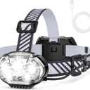 Rechargeable Headlamp, High Lumen Bright 5 LED Head Lamp with Red White Light, IPX4 Waterproof Headlight,8 Mode Head Flashlight for Outdoor Running Hunting Fishing Hiking Camping Gear (1-Pack, Gray)