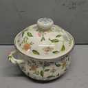 Jucoan 2.8 Quart Vintage Enamel Cooking Pot with Lid, Green Floral Enamelware Simmer Pot Saucepan with Dual Handles for Gas Electric Stovetop, Soup Bowl Gift for Housewarming Wedding Bridal Shower