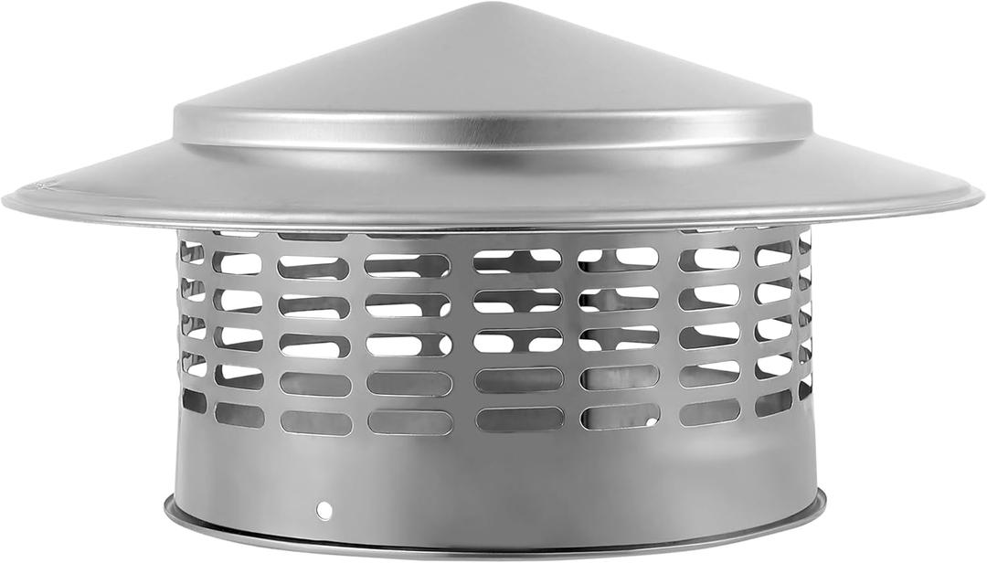 Chimney Cap, Chimney Cover, 6 Inch, Roof Vent Caps, Fireplace Caps, for Outside, Spark Arrestor, Rain, Wood Stove Pipe, Flue, Roof Topper, Round, Stainless Steel, Universal, Anti Downdraft