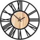 Blorple 16inch/ 40cm Wall Clock for Bedroom Living Room Battery Operated Metal Decorative Analog Silent Analog Non Ticking Clocks Room Wall Decor (Wooden Roman Numerals, 16 inches)