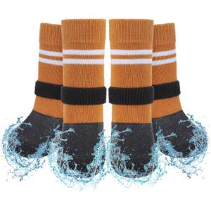 SCENEREAL Anti Slip Dog Boots & Paw Protectors for Hardwood Floor, Extended Dog Socks to Prevent Licking Paws, Waterproof Pet Snow Rain Shoe for Winter Large Senior Dogs, Khaki L