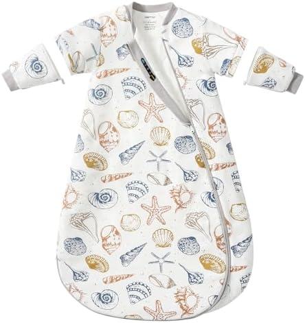 Baby Sleep Sack 12–18 Months, 2.5 TOG Warm Cotton Sleep Sack with Detachable Long Sleeves, Winter Wearable Blanket for Cold Nights, 2-Way Zipper Toddler Sleeping Sack, Ocean