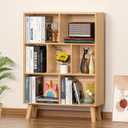 LEYAOYAO Wooden 7 Cube Book Shelf, Natural 3 Tier Bookshelf with Legs, Modern Open Storage Organizer,Boho Bookcase,Display Cabinet Shelf Free Standing Bookshelves for Bedroom,Living Room,Office
