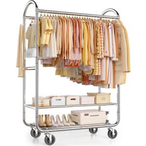 EAGMAK Heavy Duty Clothing Racks for Hanging Clothes 720 Lbs, Rolling Clothes Rack Double Rod Garment Rack with Lockable Wheels, Metal Closet Organizer for Bedroom, Laundry, Retail, Silver