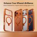CASEKOO Glossy 360 Spin Magnetic Stand for iPhone 17 Pro Max Case [Fit for MagSafe][17FT Military Protection] Slim Hand-Polished Frame Titanium Alloy Sturdy Stand 6.9", Glossy Cosmic Orange