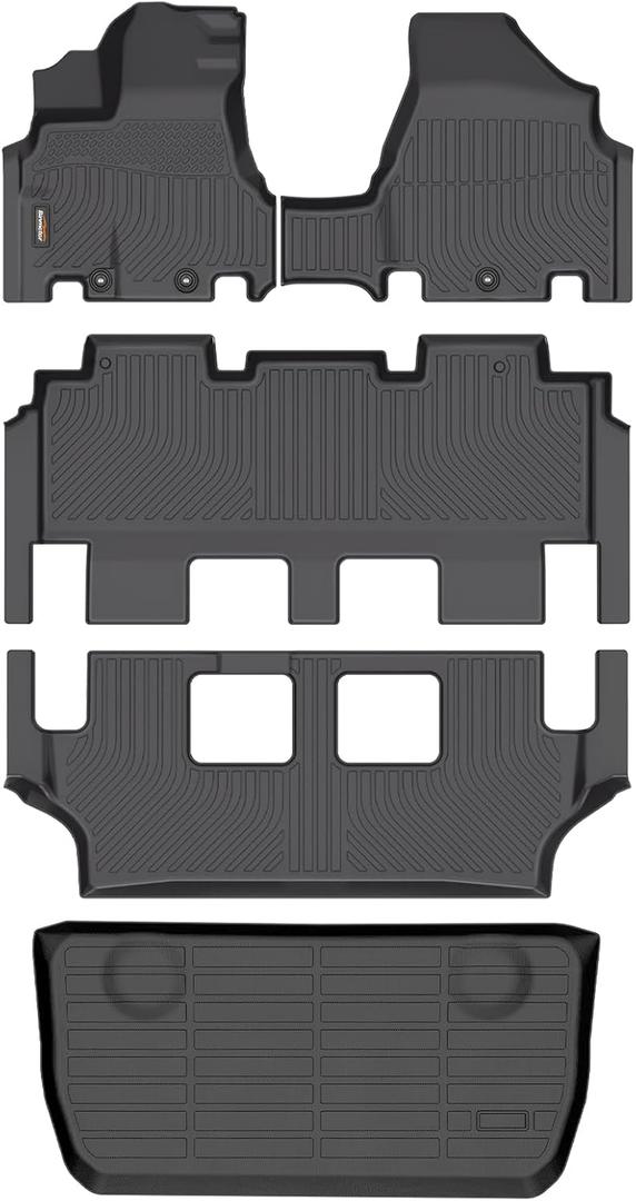 Binmotor-Floor Mats & Cargo Liner for Honda Odyssey 2011-2017, Includes 1st+2nd+3rd Row+Rear Trunk Mat, TPE Floor Liners All Weather Car Mats for Odyssey Accessories