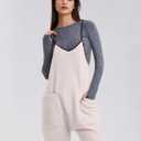 Gacaky Womens Winter Fleece Jumpsuits Casual Warm Onesie Rompers Sleeveless Loose Overalls Jumpers with Pockets (Beige, S)