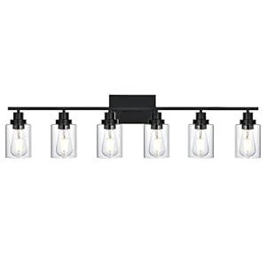Wanluce 6 Light Bathroom Vanity Light, Bathroom Lighting Fixtures over Mirror, Farmhouse Black Vanity Light For Bathoom, Modern Wall Sconces Light Fixtures with Clear Glass Shades for Bathroom Bedroom