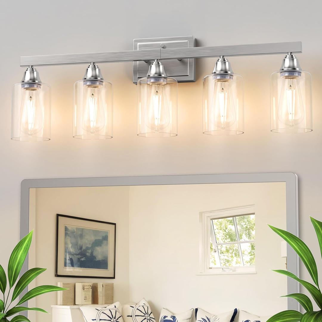 VOLISUN Bathroom Light Fixtures, Bathroom Vanity Light Over Mirror, Modern Vanity Lights for Bathrooms, Bathrooms Lights Fixtures Over Mirror with Clear Glass Shades (Nickel)
