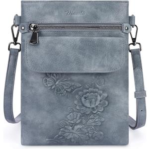Small Crossbody Purse for Women, Vegan Leather Multi Pocket Bag with Adjustable Strap Embossed Travel Shoulder Bag (Blue)