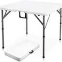 34" Square Folding Card Table, Fold-in-Half Utility Dining Portable Table Heavy Duty HDPE White Plastic Foldable with Carrying Handle Indoor Outdoor for Picnic, Camping, Party (34INsquare))