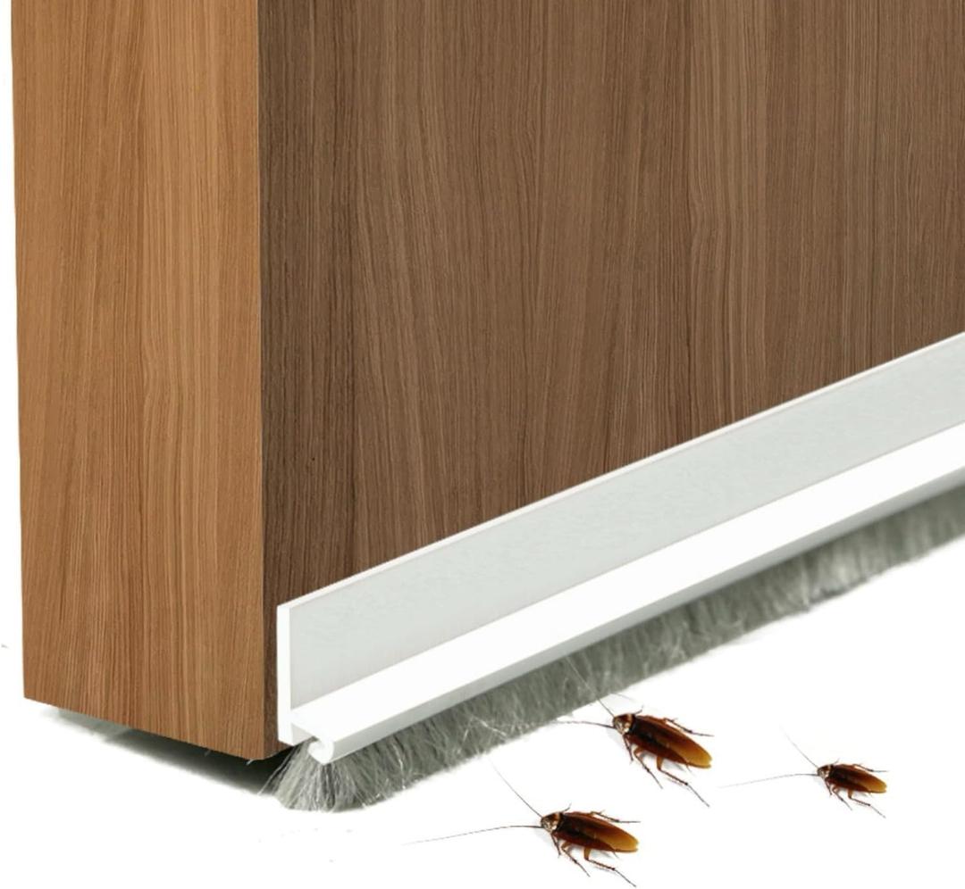 Door Sweep for Bottom of Door, 39.2" L Integrated Design with Brush, Self Adhesive Under Door Draft Stopper for Bottom of Door, Door Seal Dust/Noise/Hot or Cold Air Insulation, White 2" W