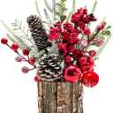 Small Christmas Tree, Artificial Mini Tabletop Decorations with Pine Cones Red Berries for Home Party Christmas Decorations Winter Indoor Outdoor