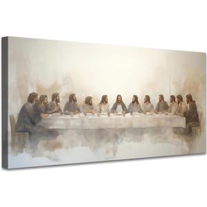 WAXWHELK The Last Supper Wall Decor Canvas Painting for Dining Room Modern Christian Jesus Art Religious Picture for Home and Restaurant, 32L x 16W