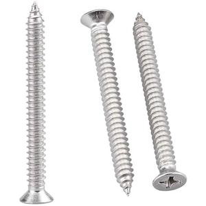 30 Pack #14 x 3 Flat Head Phillips Self Tapping Screws, 18-8 Stainless Steel 304, Countersunk Sheet Metal & Wood Screws, Corrosion Resistant Fasteners