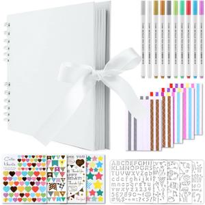 Gotideal 80 Pages Scrapbook Album with 10 Metallic Markers, Craft Paper Photo Album for Wedding and Anniversary, Family DIY Scrapbook Accessories with Scrapbooking Stickers Corners(White) (11.5*8.5 Inches 80Pages)