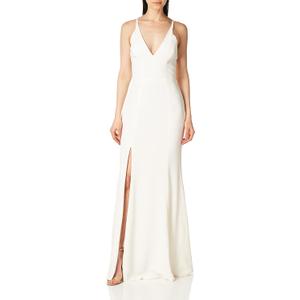 Iris Spaghetti Strap Plunging Long Dress (Medium, Off-white)