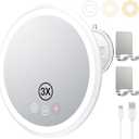 3X Magnifying Lighted Shower Mirror Fogless for Shaving, 5000mAh Rechargeable 8.3 Heated Fog Free Shower Shaving Mirror with Light 3 Colors Dimmable, 360Swivel Magnetic Design for Men, NO-Drilling