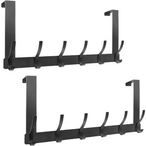 2 Pack Over The Door HookDoor Hanger for HangingOver Door Hanger Holder for Coat Robe Hat Clothe Towels Towel Racks for Bathroom with 12 Coat Hooks (Black, 2 Pack-6 Hooks)