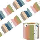 50 Ft Boho Bulletin Board Borders Scalloped Classroom Border Roll Stripe Polka Dot Border Trims Boho Colorful Bulletin Board Decorations for School Classroom Office Wall Chalkboard Decor