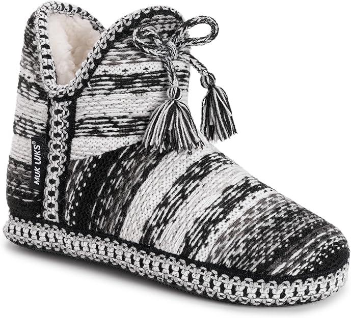 MUK LUKS Women's Amira Slipper Black White  XL-11/12