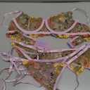Kaei&Shi Vibrant Floral Embroidery, Underwire, Thong, Thigh Straps, Lingerie Set (12, Light Purple)