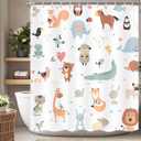 Animal Shower Curtain for Kids, Boho Tropical Animals Shower Curtains Nursery Giraffe Crocodile Hippo Zebra Monkey Cartoon Bath Curtains, Waterproof Educational Bathroom Set with 12 Hooks 72X72 Inch