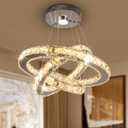 LED Chandeliers Modern Crystal 3 Rings Ceiling Lighting Fixture Adjustable Stainless Steel Pendant Light for Bedroom Living Room Dining Room(Warm White)