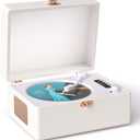 Retro CD Player with Bluetooth for Home Portable CD Player with Built-in Rechargeable Battery,Compact Desktop Design,USB,AUX,Headphone Jack,Vintage Music Player,No Remote Control(White)