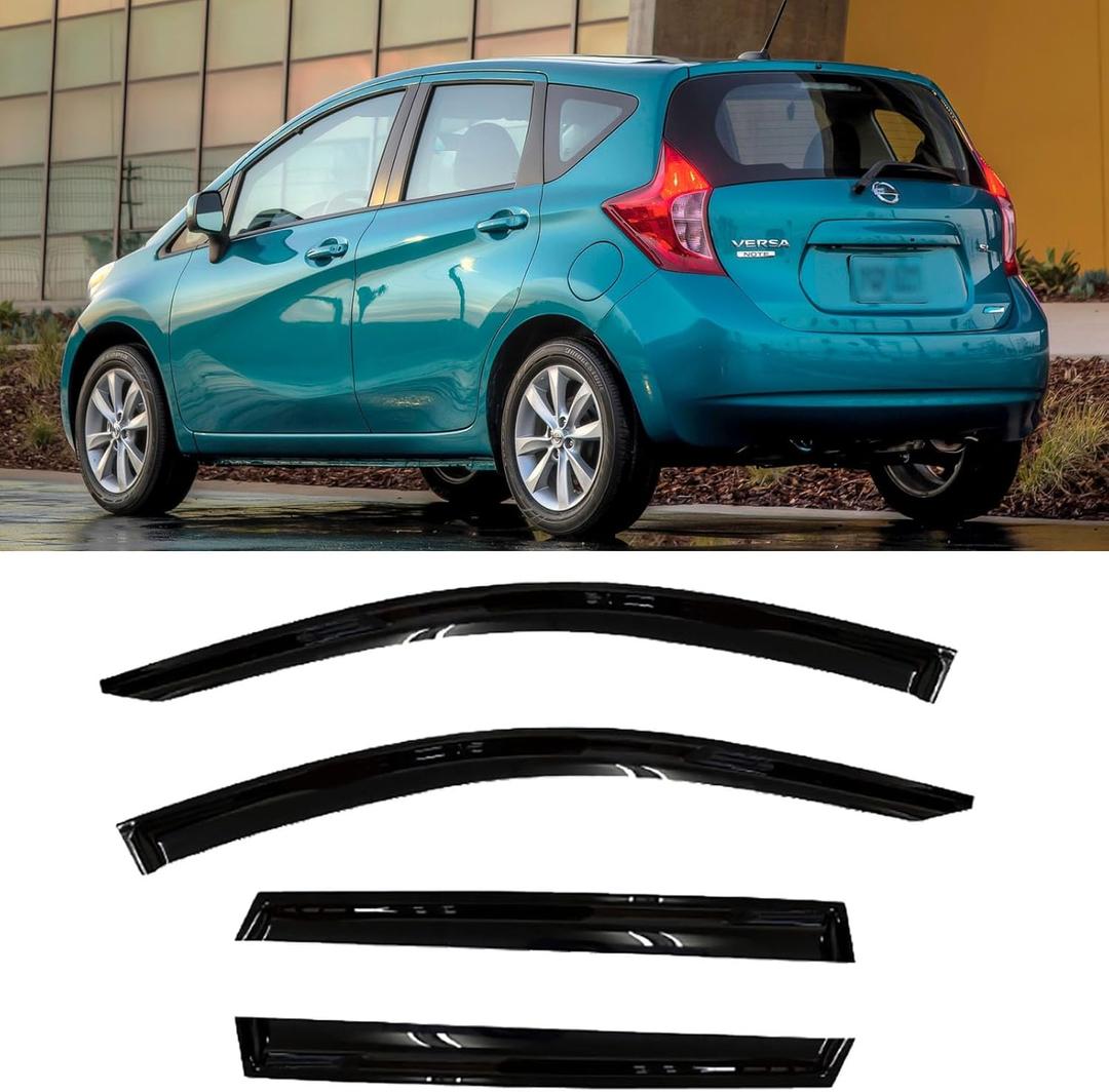Window Visor Rain Guards Fit for 2014-2019 N-issan Note/Versa Note Hatchback 4PC Rain Side Window Vent Deflectors Tape-On Style Vent Window Deflector Window Visor ent Shade Deflector
