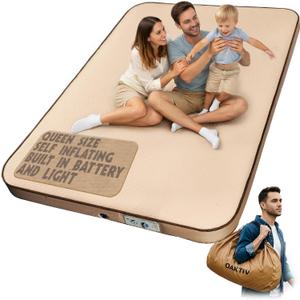 Oaktiv Self-Inflating Camping Sleeping Pad – 4" Wandermate Memory Foam Air Mattress for Backpacking, Car Camping & Tents, Compact and Durable, Queen Plus