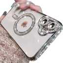Changjia Magnetic Clear Glitter Case for iPhone 16,[Compatible with MagSafe] Cute Luxury Bling Sparkly Diamond with Camera Protector Soft TPU Plating Bumper Women Girls Case for iPhone 16 6.1",Silver