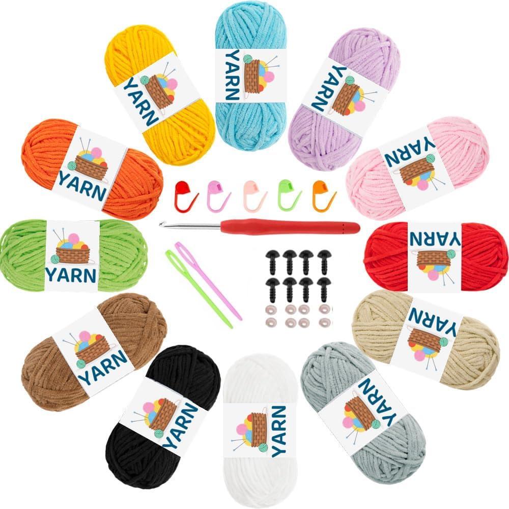 Chenille Yarn, 12 Chenille Yarn for Crocheting, Velvet Yarn for Crocheting, Velvet Chenille Fluffy Yarn