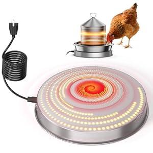 Chicken Water Heater for Winter, 110W Heated Poultry Waterer Base with Thermostat, 11 Inch Poultry Winter Deicer Heated Base with 9.8ft Power Cord (Silver)