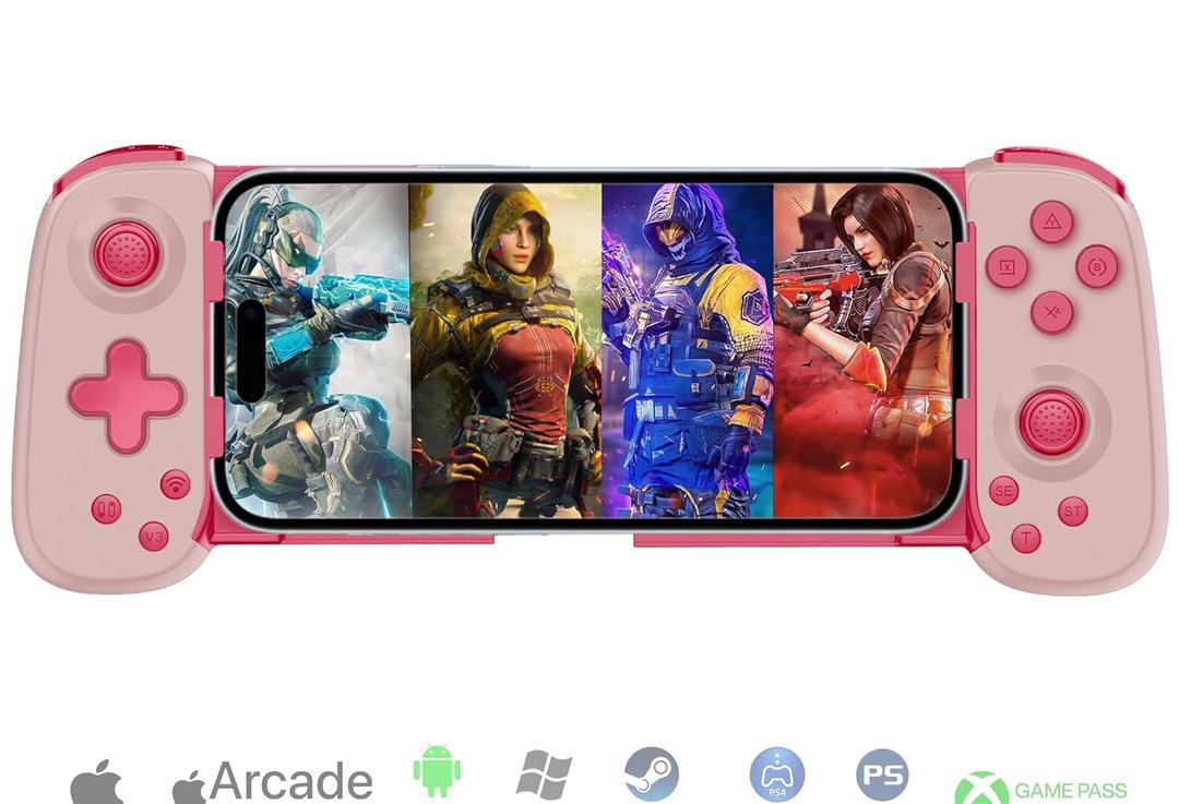 Phone Game Controller for iPhone/Android/PC/Switch, Play COD, Genshin, Diablo, Support Streaming on PS5/PS4/Xbox/PC Console, Cloud Gaming Wireless Gamepad Joystick, Turbo/6-Axis Gyro/Dual Motor, Pink