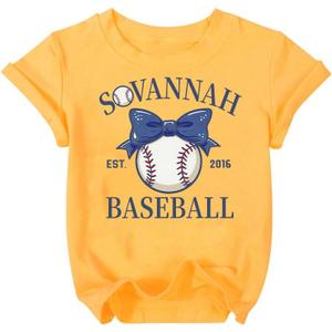 Baseball Shirts Toddler Girls Cute Bow Baseball Team Fan T-Shirt Funny Game Day Short Sleeve Tee Top 3-8 Years (Yellow)