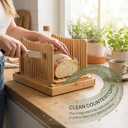 Bamboo Bread Slicer for Homemade Bread, Adjustable with Foldable Slicing Guide & Crumb Tray, Even Slicing for Sourdough Loaf, Sandwich Bread, Bagels & Cakes, Kitchen Baking Gadget
