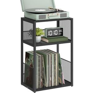 VASAGLE Record Player Stand, 3-Tier Side Table, Vinyl Record Storage up to 100 Albums, End Table for Living Room, Bedroom, Ebony Black ULET275B01