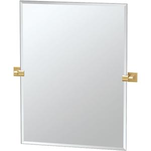 Gatco 4069S Elevate Frameless Rectangle Mirror, 31.50" H, Brushed Brass | Wall Mounted Pivoting (Tilting) Beveled 31.50" H Bathrom Vanity Mirror with Brushed Brass Brackets