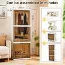 YHB Easy Assembly Wardrobe Portable Closet Storage Cabinet, Pet Collapsible Clothes Organizers,White, Collapsible Wardrobe with Visualization Doors, Rolling Wheels, 3-tier