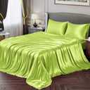 Vonty Satin Sheets Queen Silky Soft Satin Bed Sheets Lime Green Sheet Set, 1 Deep Pocket Fitted Sheet + 1 Flat Sheet + 2 Pillowcases