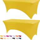 BDDC Table Covers for 6 Foot Tables, 2 Pack Yellow Washable and Wrinkle Resistant Stretch Tablecloths Rectangle 6ft for Events, Wedding, Banquets, Parties