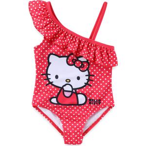 Hello Kitty Sanrio Girls UPF 50+ One Piece Bathing Suit for Big Kids (6X, Red)