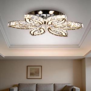 CLAIRDAI 20" Modern Crystal Ceiling Light Led Flush Mount Chandelier Flower Light Fixture Close to Ceiling Light for Bedroom Living Room Dining Kitchen (Multi-Color)