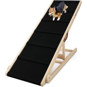 Nidouillet Dog Ramp for Bed, 47.2" Long Wooden Foldable Dog Ramp, 6 Adjustable Heights from 15.7" to 27.6" with Anti-Slip Rubber Mat, Portable Pet Ramp for Car, Bed, Couch, Max 200lbs (L: 47.2inch with Base & Rubber Mat)